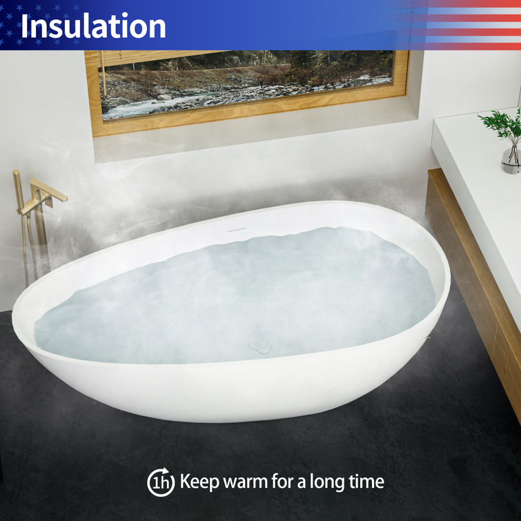 69'' Transparent Grey Solid Surface Freestanding Soaking Bathtub