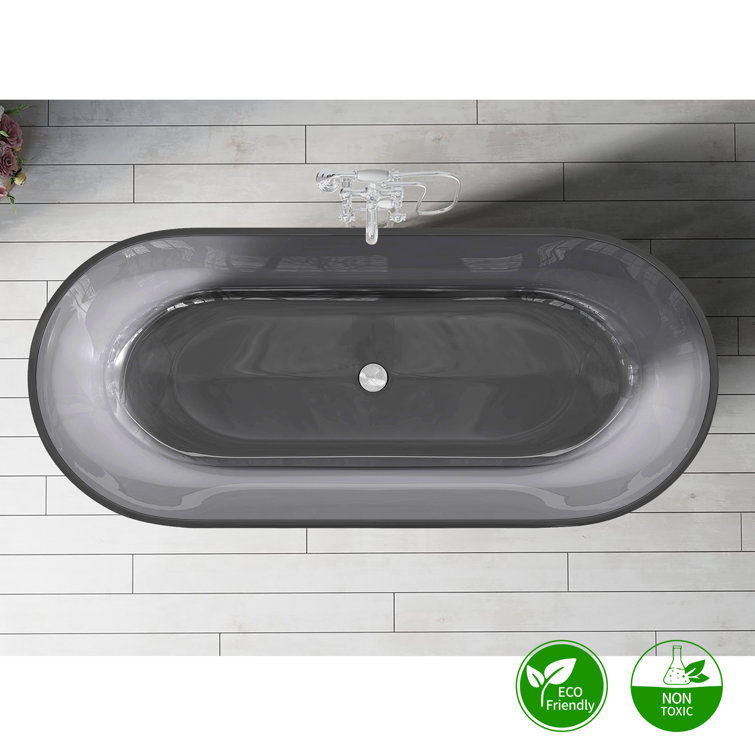 69'' Transparent Grey Solid Surface Freestanding Soaking Bathtub