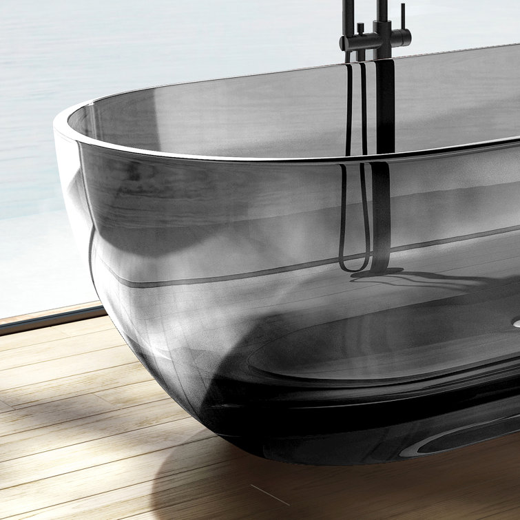69'' Transparent Grey Solid Surface Freestanding Soaking Bathtub