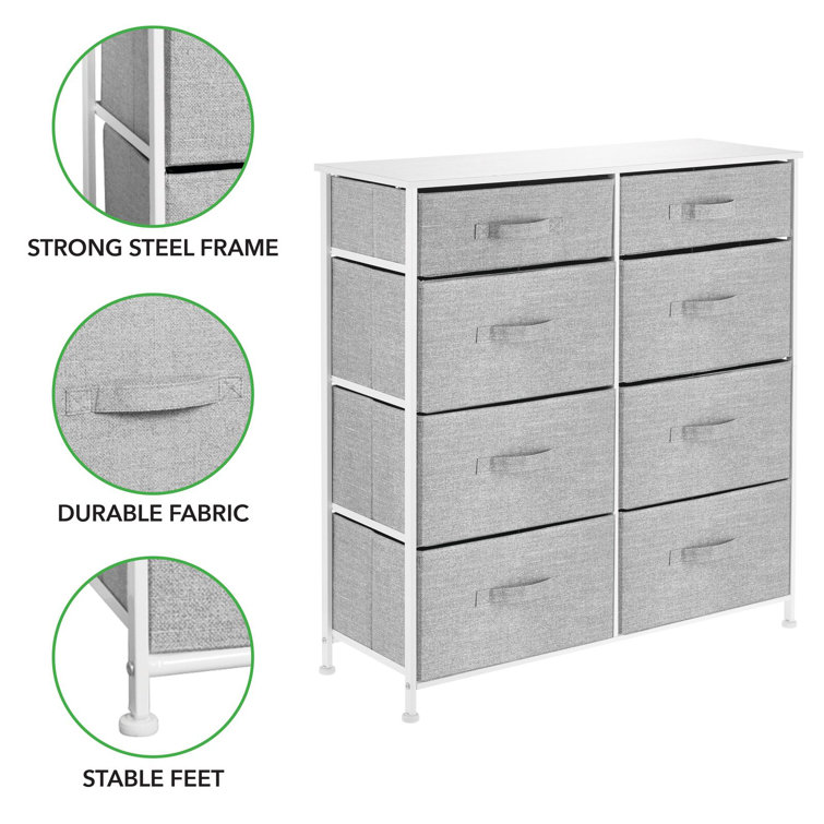 Lido Gray Steel Frame 8-Drawer Tall Dresser with Wood Top