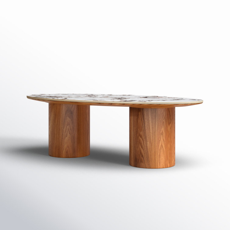 Tamara Oval Faux Marble and Wood Coffee Table