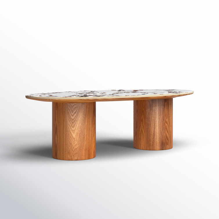 Tamara Oval Faux Marble and Wood Coffee Table