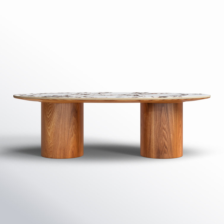 Tamara Oval Faux Marble and Wood Coffee Table