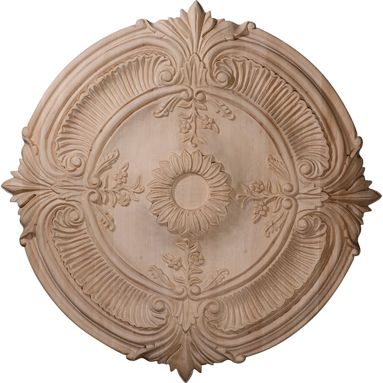 Hand-Carved Red Oak Acanthus Leaf Wood Ceiling Medallion, 16" Diameter