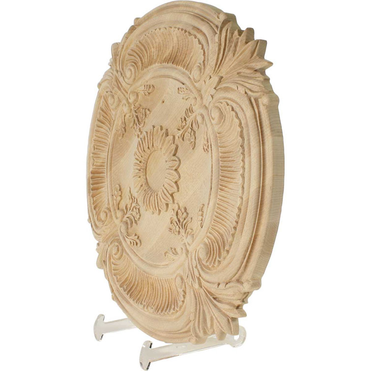 Hand-Carved Red Oak Acanthus Leaf Wood Ceiling Medallion, 16" Diameter