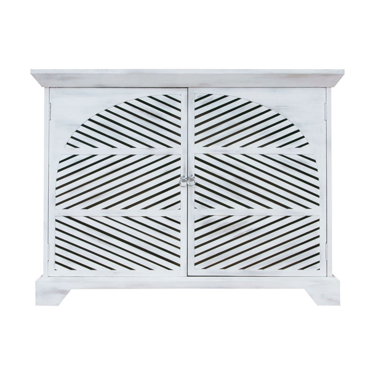 Algernon White Slatted Wood 2-Door Accent Cabinet