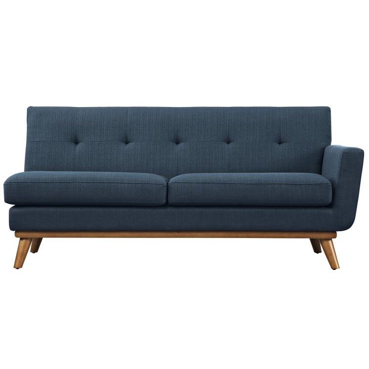 Azure Tufted Fabric Loveseat with Wood Base