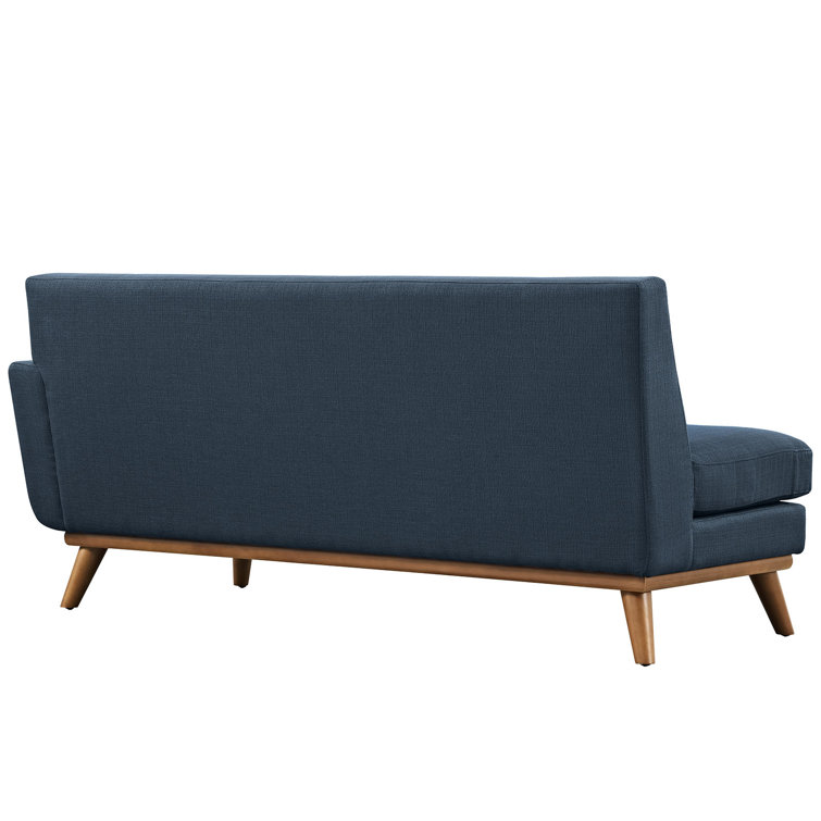 Azure Tufted Fabric Loveseat with Wood Base