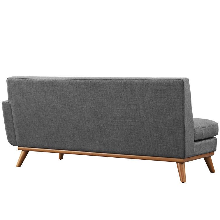 Sloping Curves Gray Fabric Tufted Loveseat with Solid Wood Legs