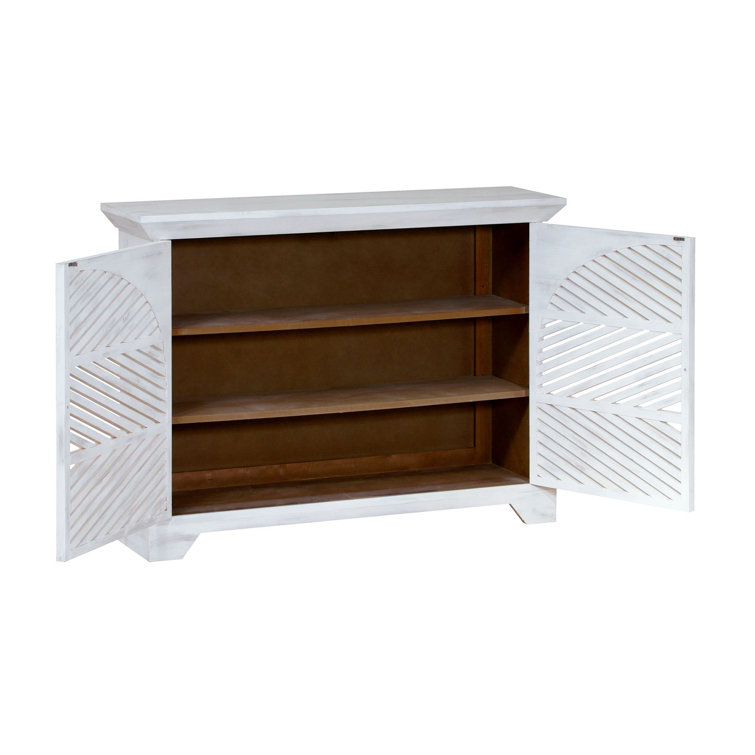 Algernon White Slatted Wood 2-Door Accent Cabinet