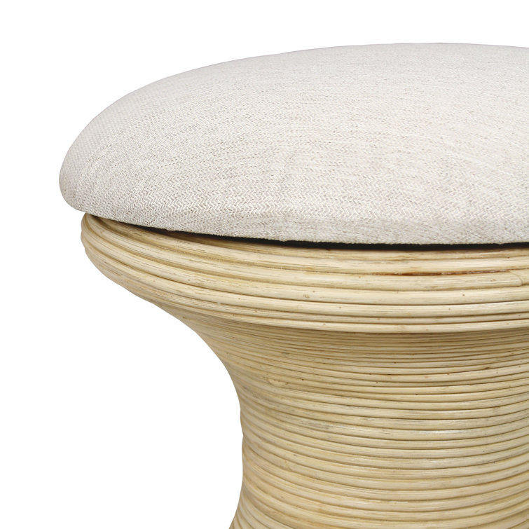 Natural Cream Upholstered Rattan Hourglass Accent Stool