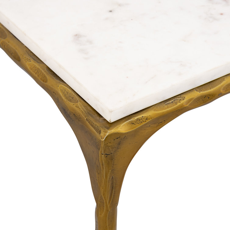 Antique Brass and White Marble Square Coffee Table