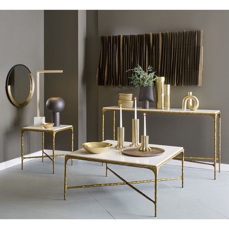 Antique Brass and White Marble Square Coffee Table