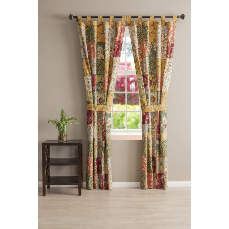 Antique Chic Patchwork Cotton Tab Top Curtain Panels, 84 x 84 inches