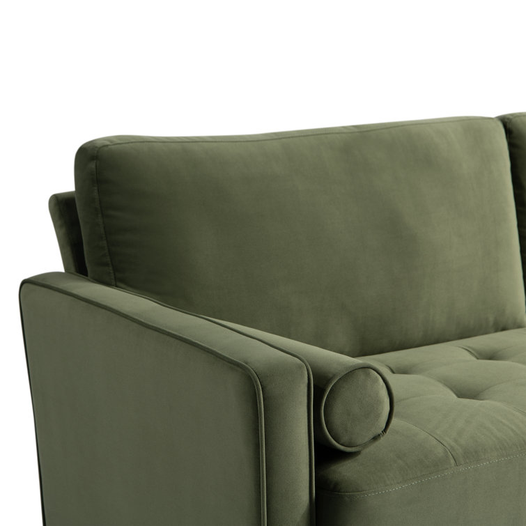 Garren 75.6'' Green Polyester Tufted Sofa with Espresso Wood Legs