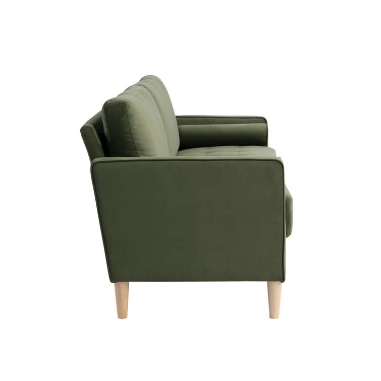 Garren 75.6'' Green Polyester Tufted Sofa with Espresso Wood Legs
