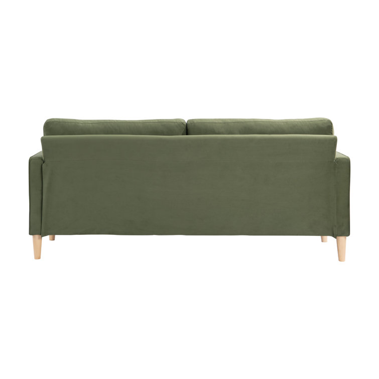 Garren 75.6'' Green Polyester Tufted Sofa with Espresso Wood Legs