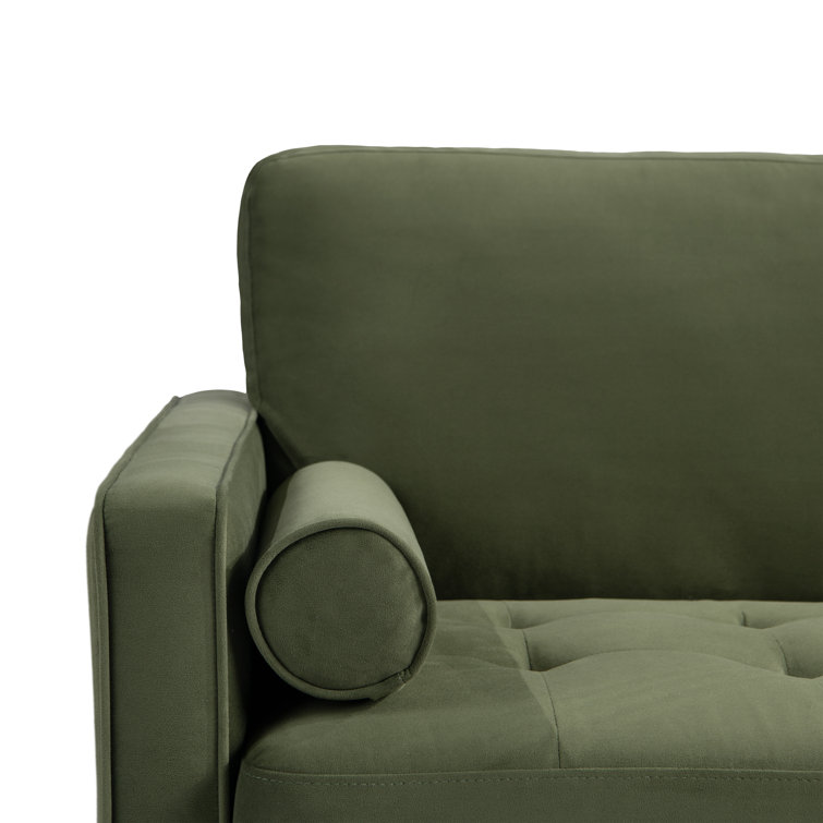 Garren 75.6'' Green Polyester Tufted Sofa with Espresso Wood Legs