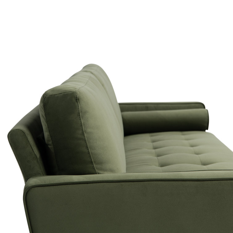 Garren 75.6'' Green Polyester Tufted Sofa with Espresso Wood Legs