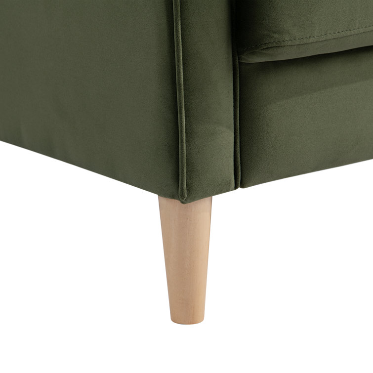 Garren 75.6'' Green Polyester Tufted Sofa with Espresso Wood Legs