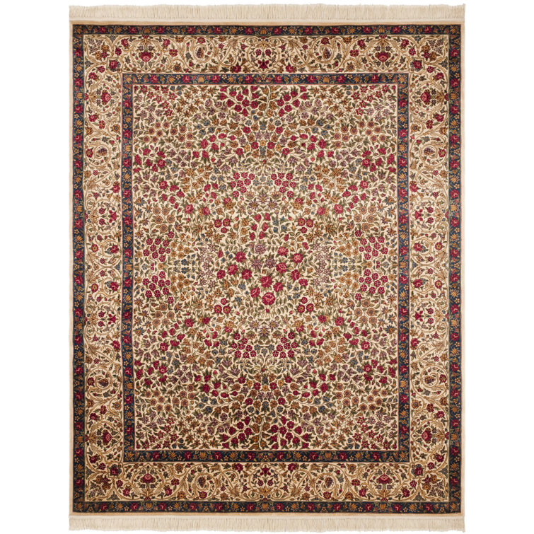 Ivory Hand-Knotted Wool and Cotton Floral Area Rug