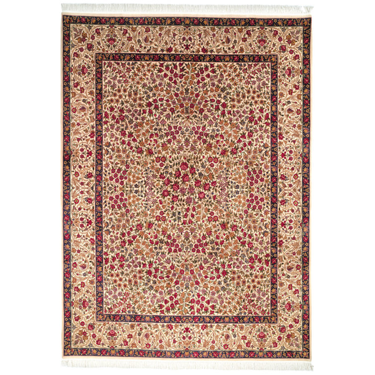 Ivory Hand-Knotted Wool and Cotton Floral Area Rug