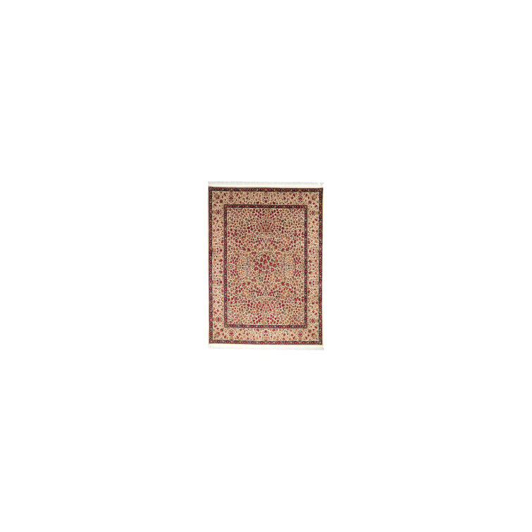 Ivory Hand-Knotted Wool and Cotton Floral Area Rug