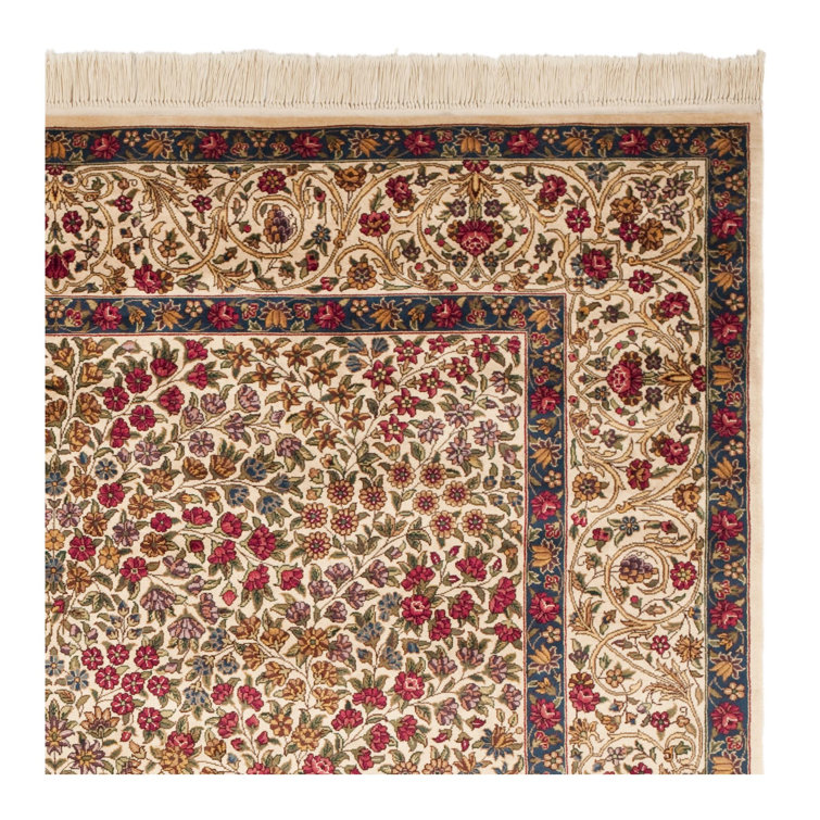 Ivory Hand-Knotted Wool and Cotton Floral Area Rug