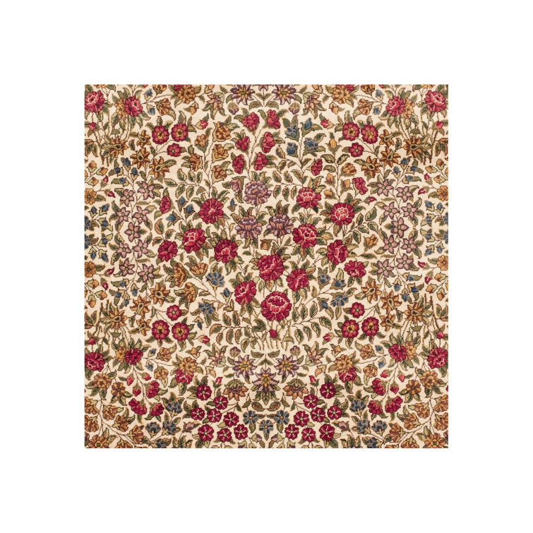 Ivory Hand-Knotted Wool and Cotton Floral Area Rug