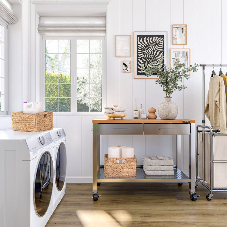 48'' Stainless Steel Kitchen Cart with Solid Wood Top