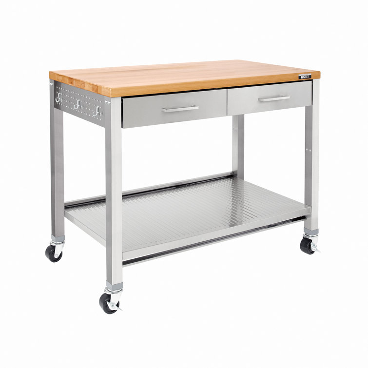 48'' Stainless Steel Kitchen Cart with Solid Wood Top