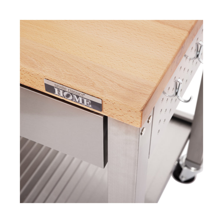 48'' Stainless Steel Kitchen Cart with Solid Wood Top