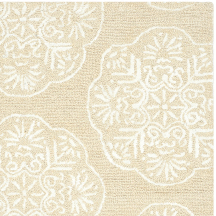 Bella Beige and White Hand-Tufted Wool Square Rug