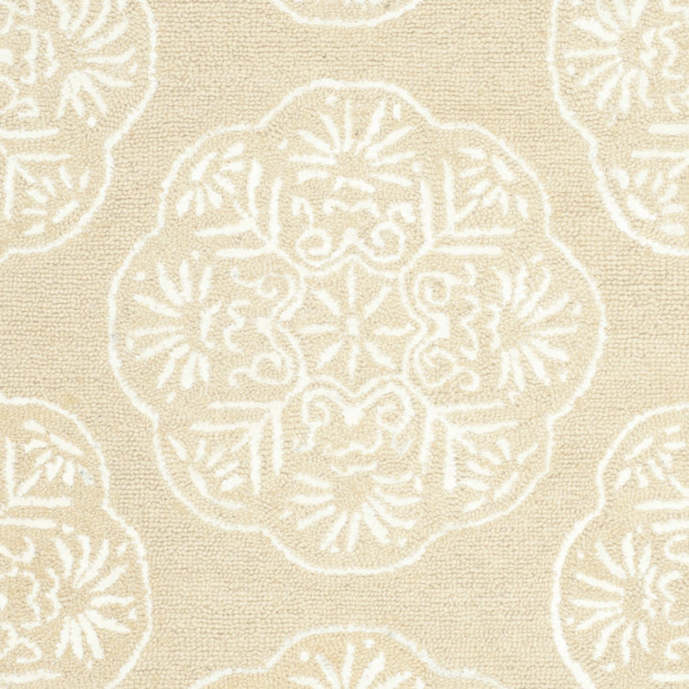 Bella Beige and White Hand-Tufted Wool Square Rug