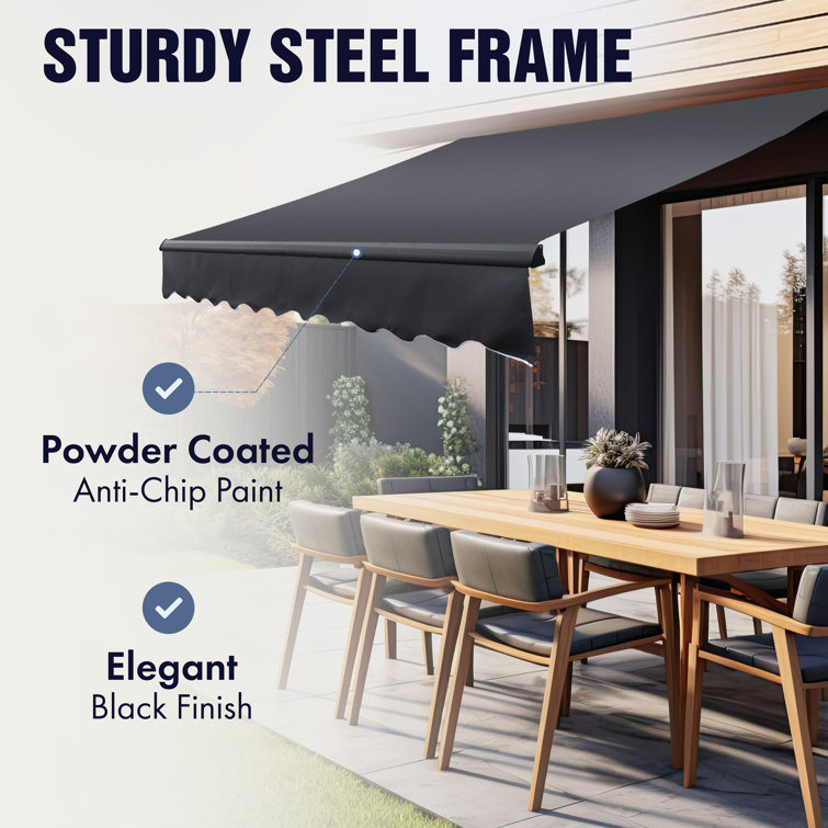 Sky Blue 12' x 10' Manual Retractable Patio Awning with Black Frame