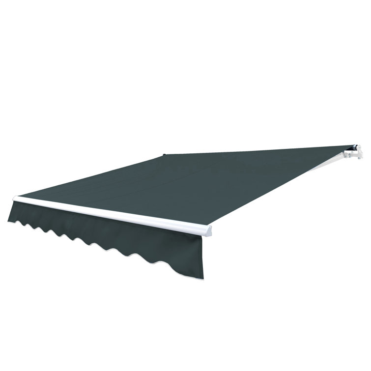 Forest Green Manual Retractable Patio Awning with White Frame