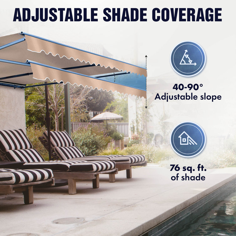 Sky Blue Manual Retractable Patio Awning with Black Frame