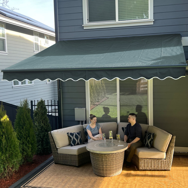 Forest Green Motorized Retractable Patio Awning with White Frame