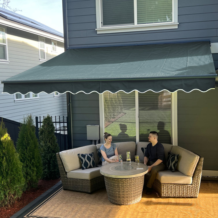 Silver Gray Motorized Patio Awning with LED Lights, 13 x 10 ft