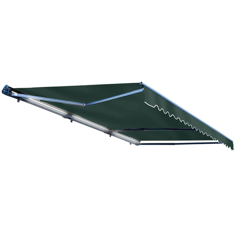 Motorized Silver Gray Patio Awning with LED Lights