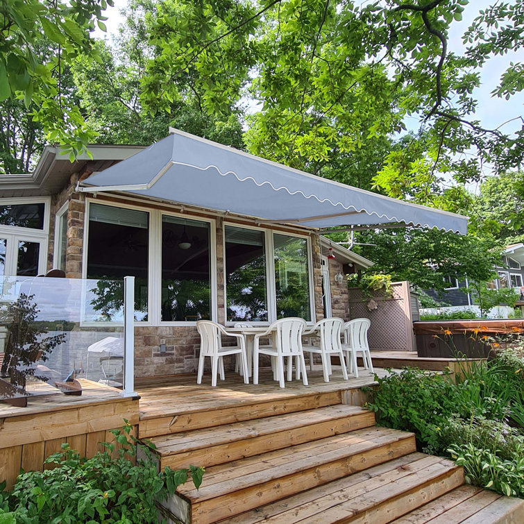 Silver Gray 13 x 10 ft Retractable Patio Awning with White Aluminum Frame