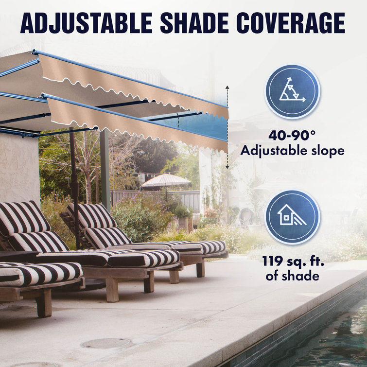 Silver Gray 13 x 10 ft Retractable Patio Awning with White Aluminum Frame