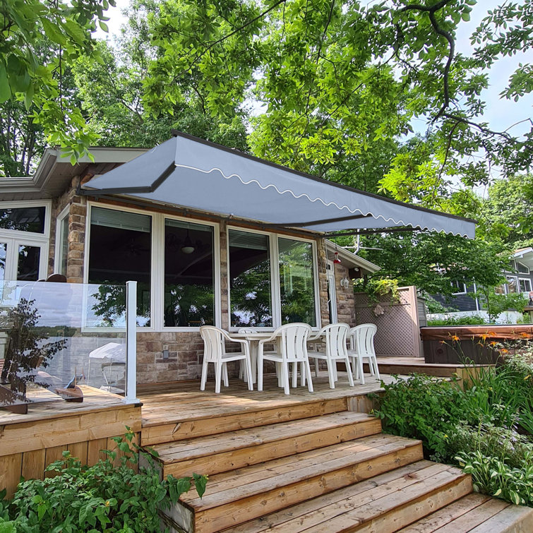 12 x 10 ft Silver Gray Retractable Patio Awning with Black Aluminum Frame