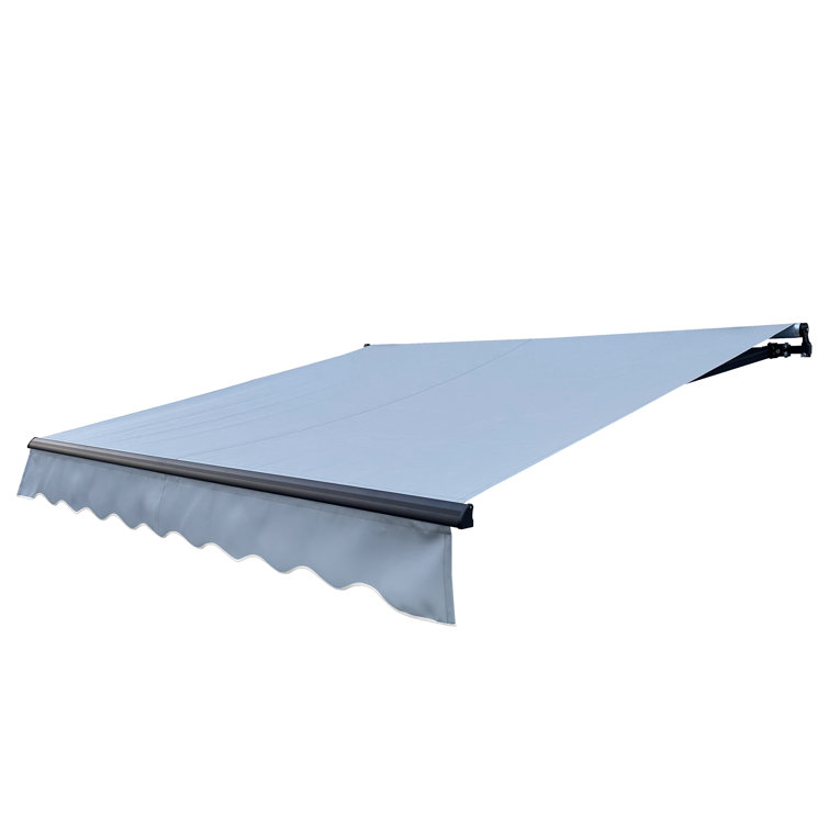 12 x 10 ft Silver Gray Retractable Patio Awning with Black Aluminum Frame