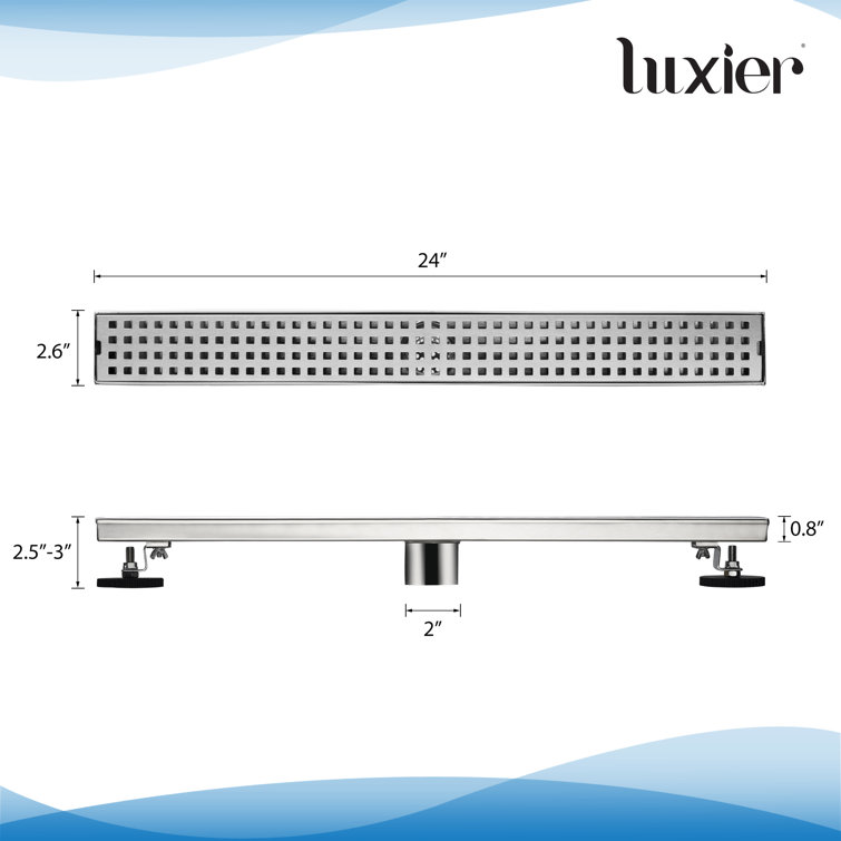 Stainless Steel 24" Linear Shower Drain with Square Pattern Cover