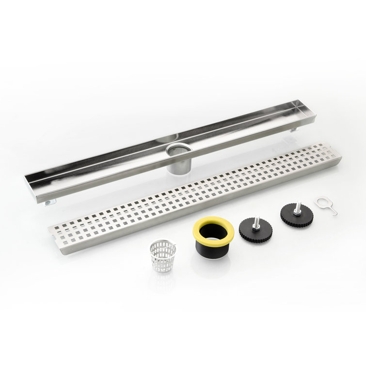 Stainless Steel 24" Linear Shower Drain with Square Pattern Cover