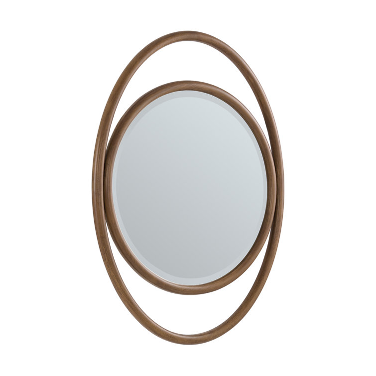 Mid-Century Walnut Oval Wood Framed Mirror, 38 x 28 in