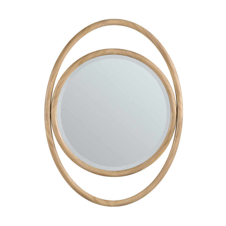 Natural Walnut Oval Framed Vanity Mirror with Beveled Edge