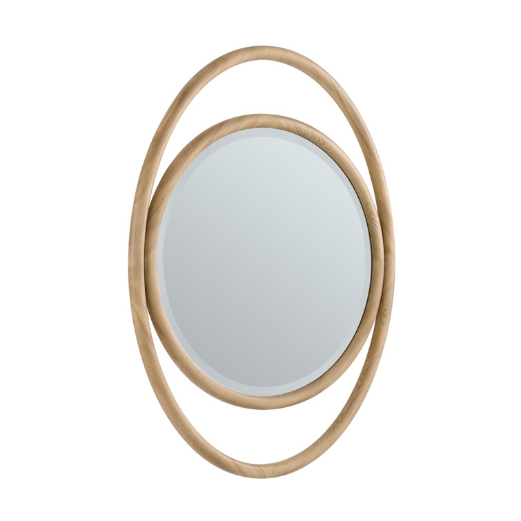 Natural Walnut Oval Framed Vanity Mirror with Beveled Edge