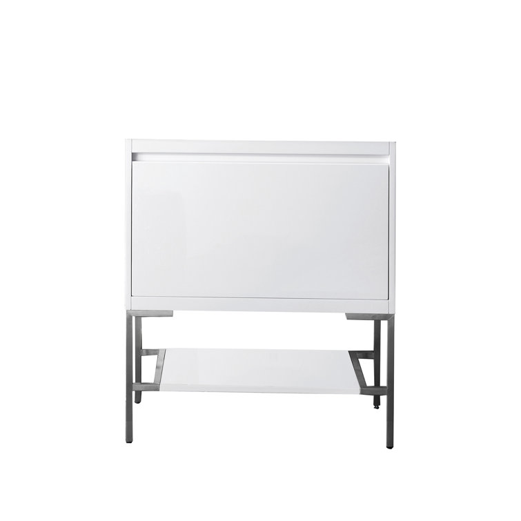 Glossy White and Brushed Nickel Freestanding Single Vanity Base Cabinet